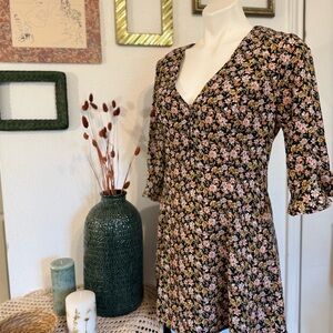 Free People Black and Pink Floral Dress